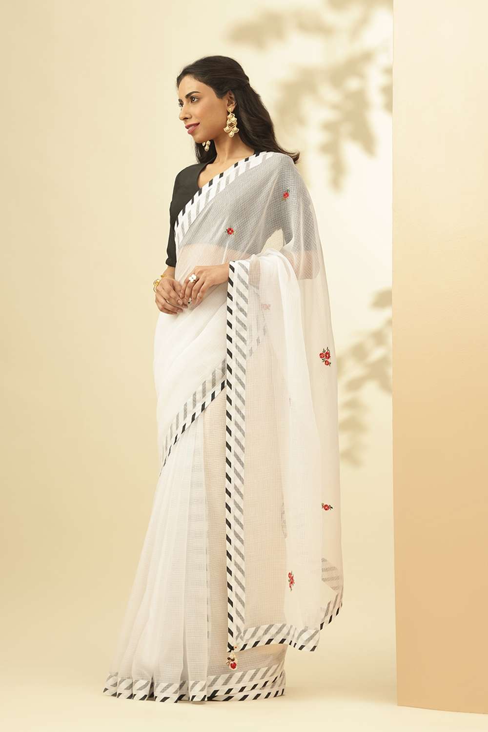 White Pure Kota Embroidered Saree image number null