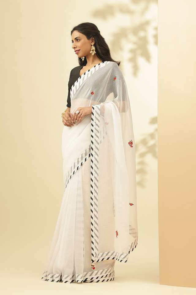 White Pure Kota Embroidered Saree thumbnail image number null