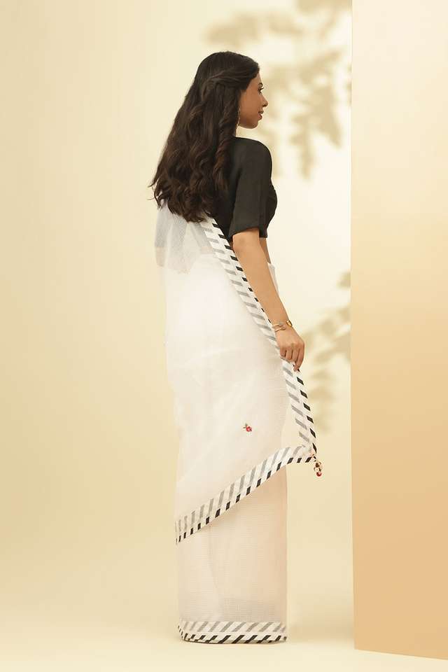 White Pure Kota Embroidered Saree thumbnail image number null