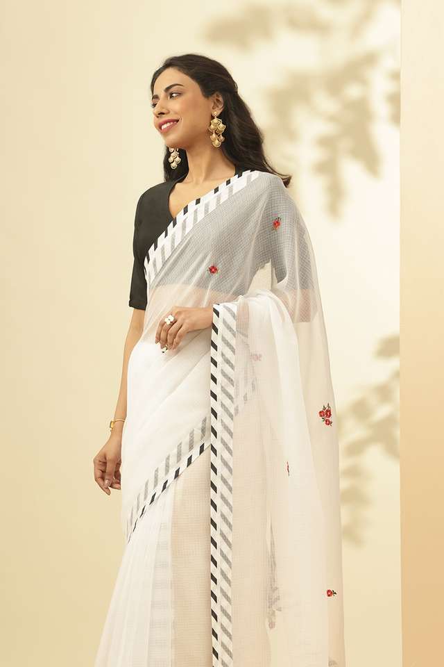 White Pure Kota Embroidered Saree thumbnail image number null
