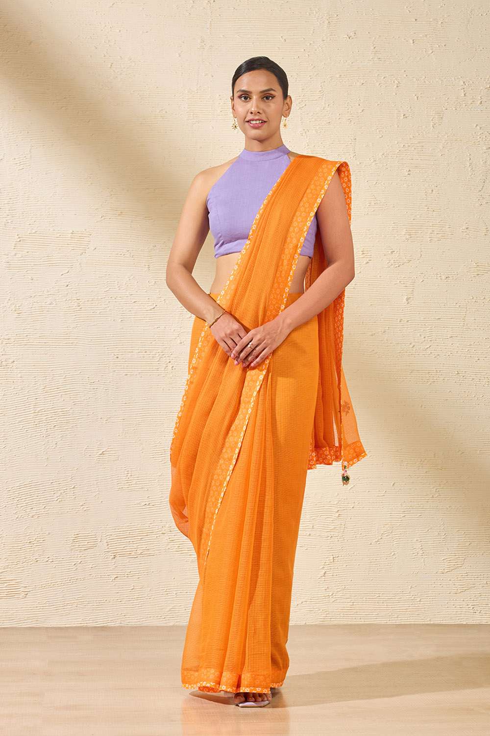 Orange Pure Kota Embroidered Saree image number null