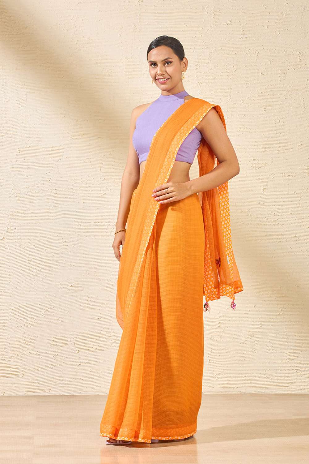 Orange Pure Kota Embroidered Saree image number null