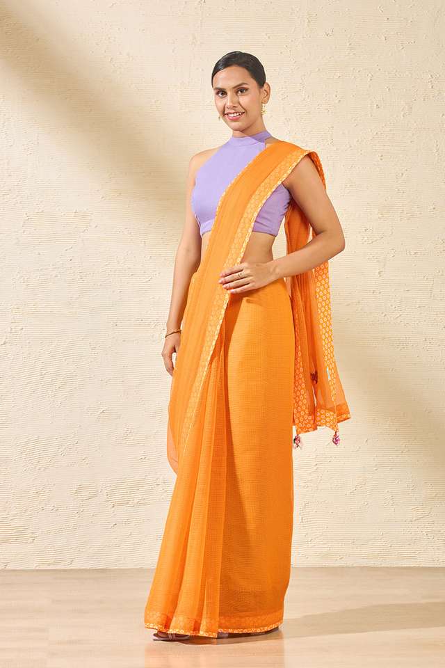 Orange Pure Kota Embroidered Saree thumbnail image number null