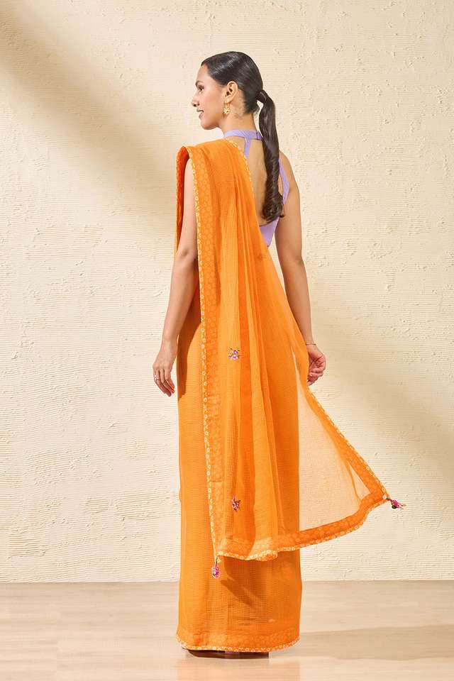 Orange Pure Kota Embroidered Saree thumbnail image number null