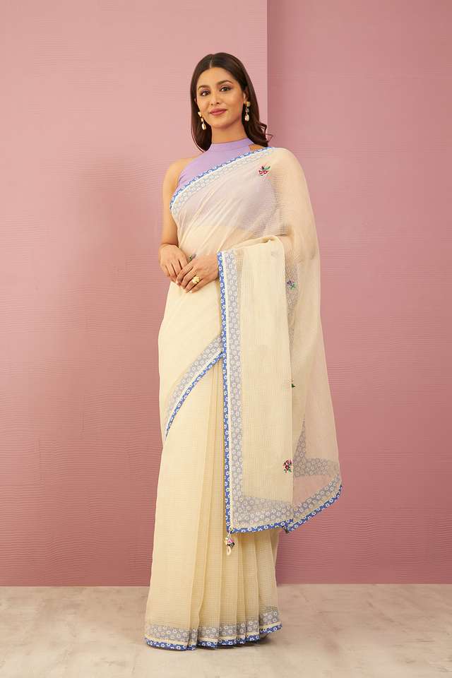 Beige Pure Kota Embroidered Saree thumbnail image number null