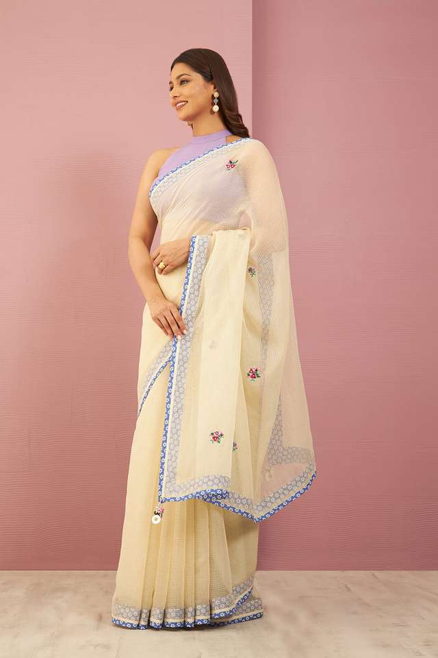 Beige Pure Kota Embroidered Saree thumbnail image number null