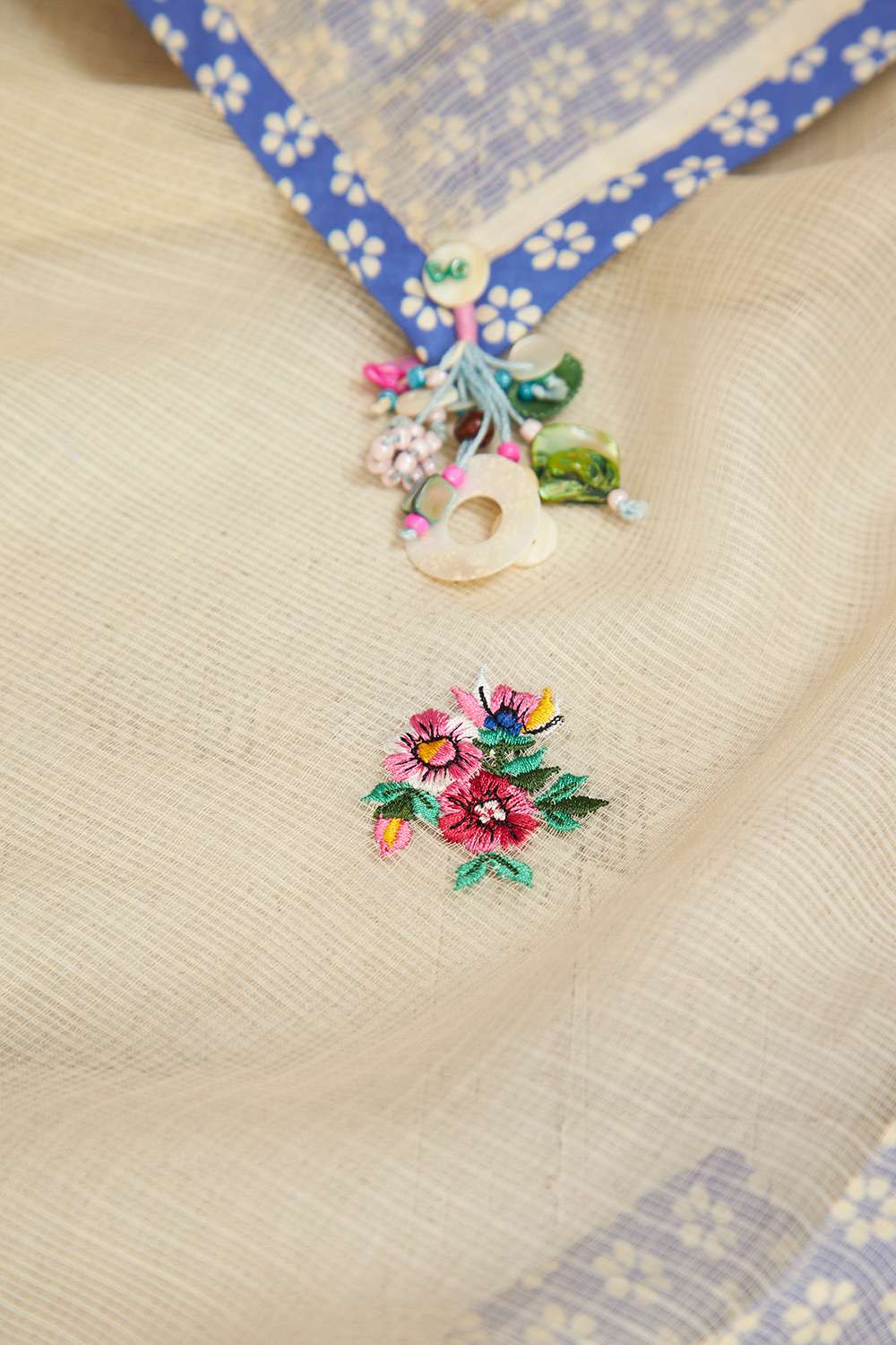 Beige Pure Kota Embroidered Saree image number null