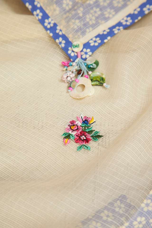 Beige Pure Kota Embroidered Saree thumbnail image number null