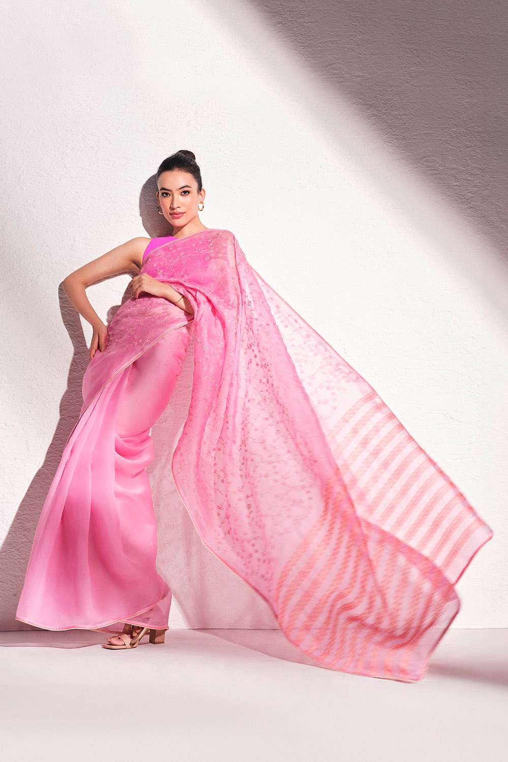 Pink Pure Silk Organza Embroidered Saree image number null