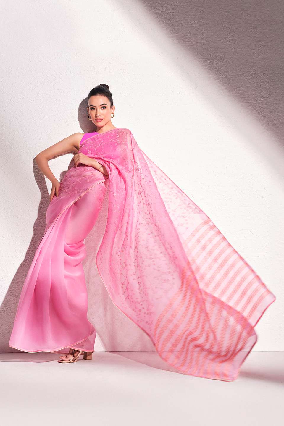 Pink Pure Silk Organza Embroidered Saree