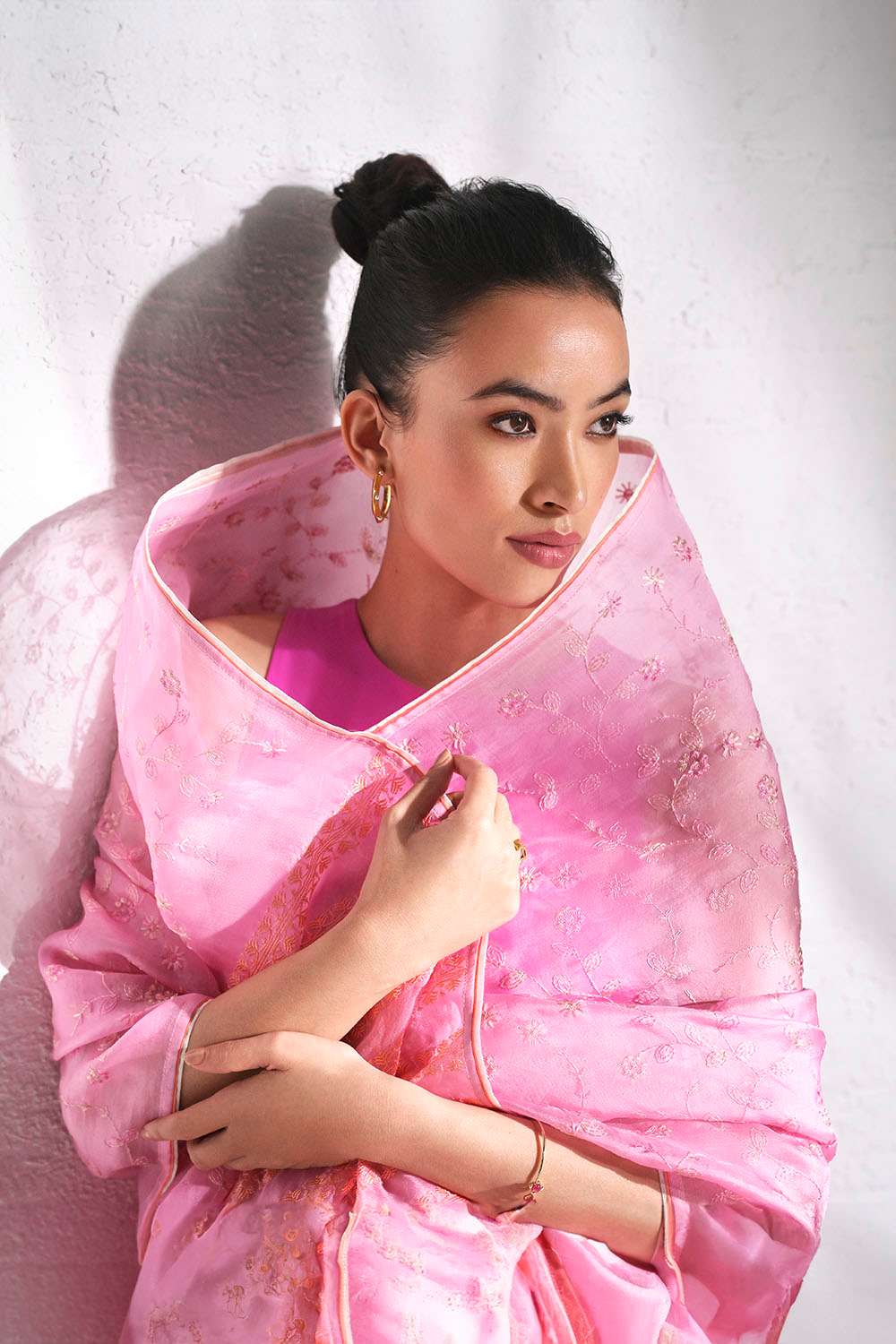 Pink Pure Silk Organza Embroidered Saree image number null