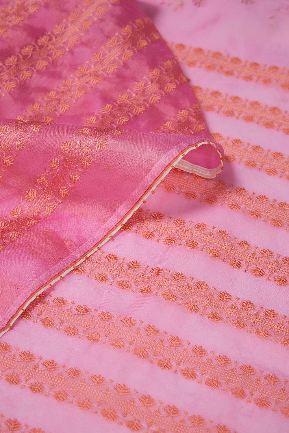 Pink Pure Silk Organza Embroidered Saree image number null