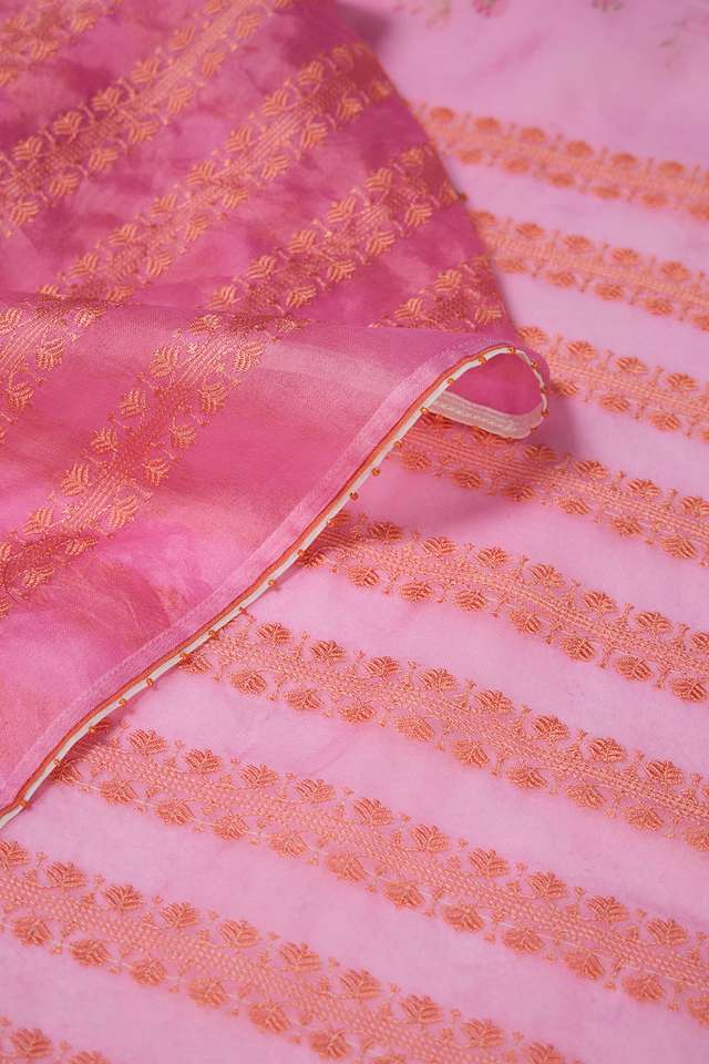 Pink Pure Silk Organza Embroidered Saree thumbnail image number null