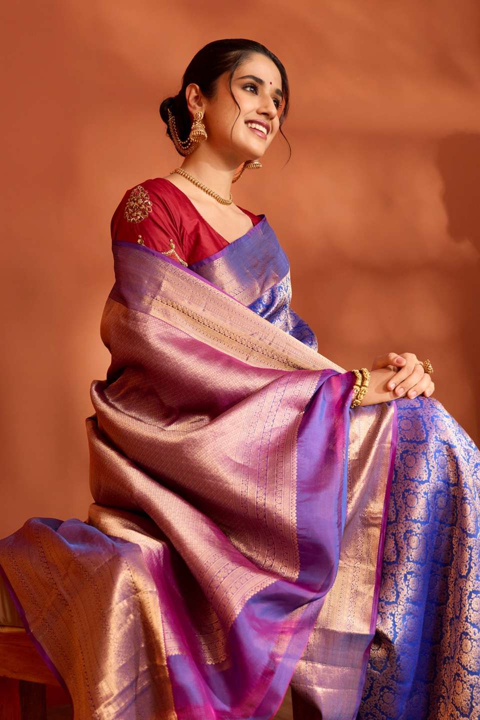 Blue Woven Kanjeevaram Inspired Design Silk Viscose Saree