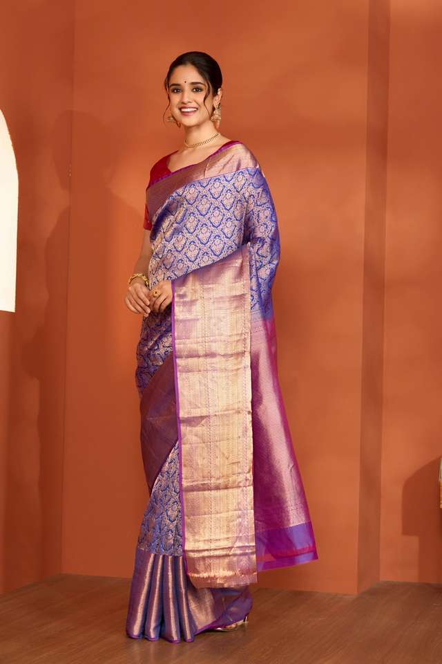Blue Woven Kanjeevaram Inspired Design Silk Viscose Saree thumbnail image number null