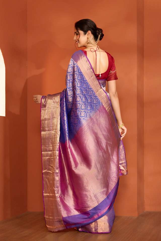 Blue Woven Kanjeevaram Inspired Design Silk Viscose Saree thumbnail image number null