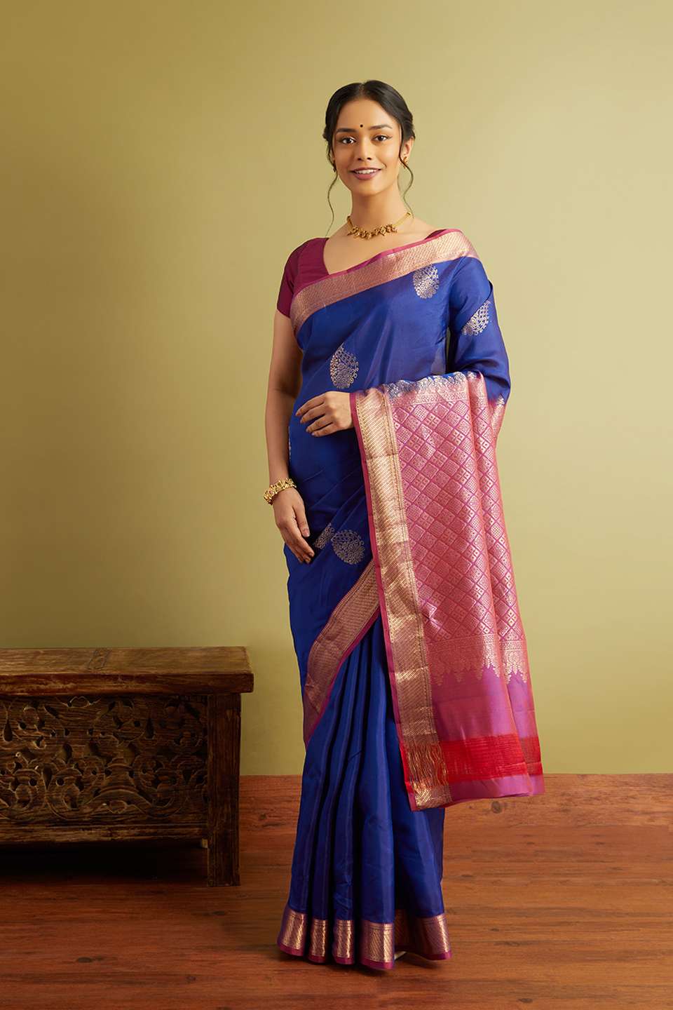 Blue Woven Silk Viscose Saree