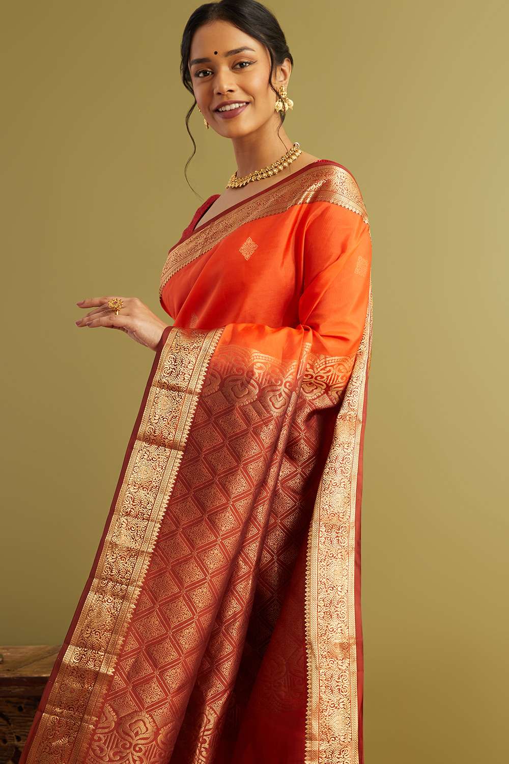 Orange Woven Silk Viscose Saree image number null