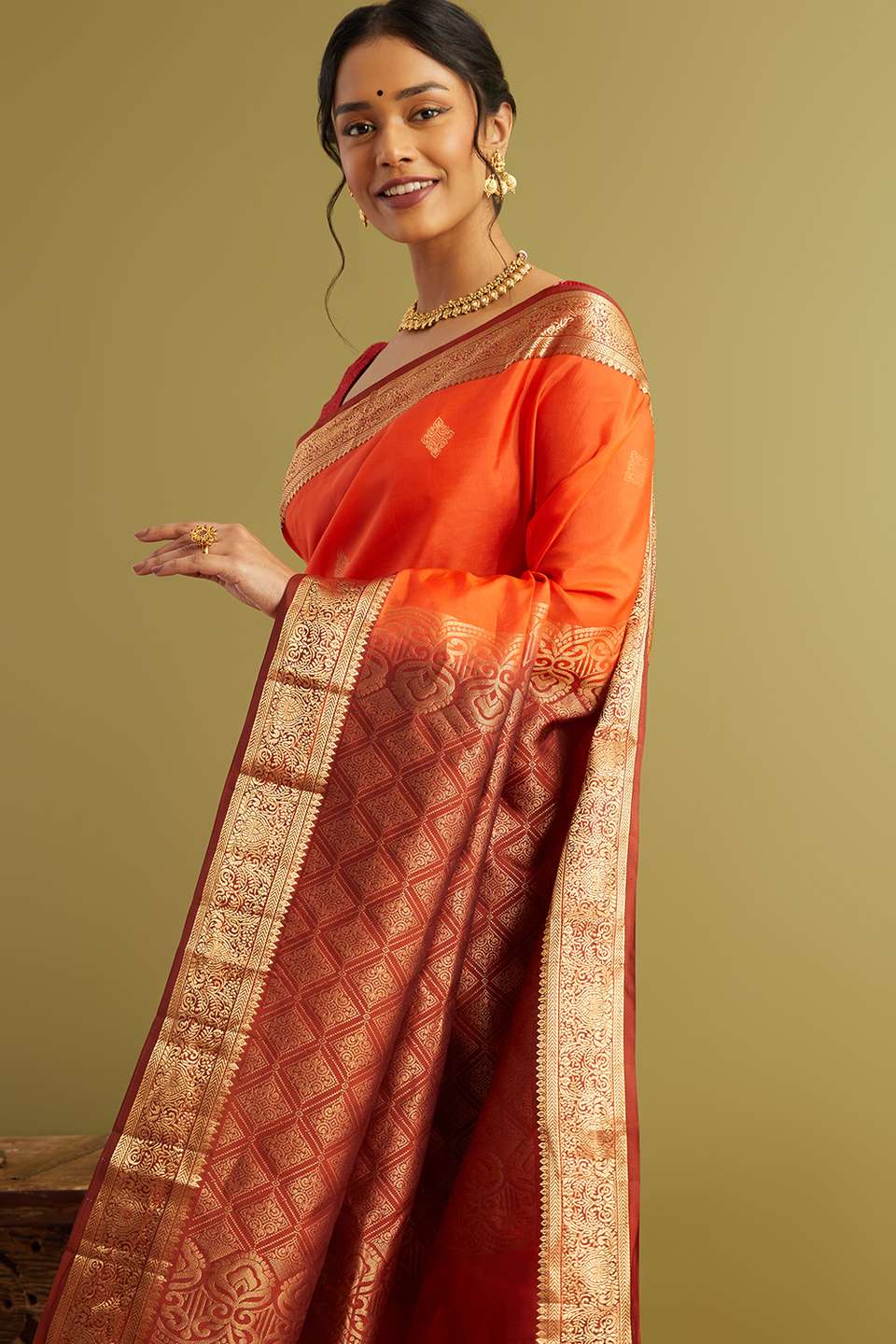 Orange Woven Silk Viscose Saree