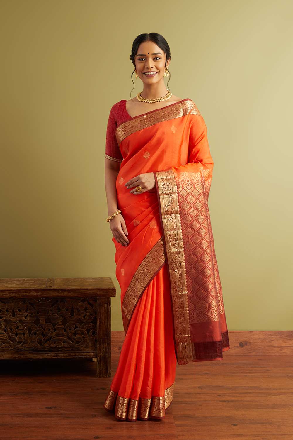 Orange Woven Silk Viscose Saree image number null