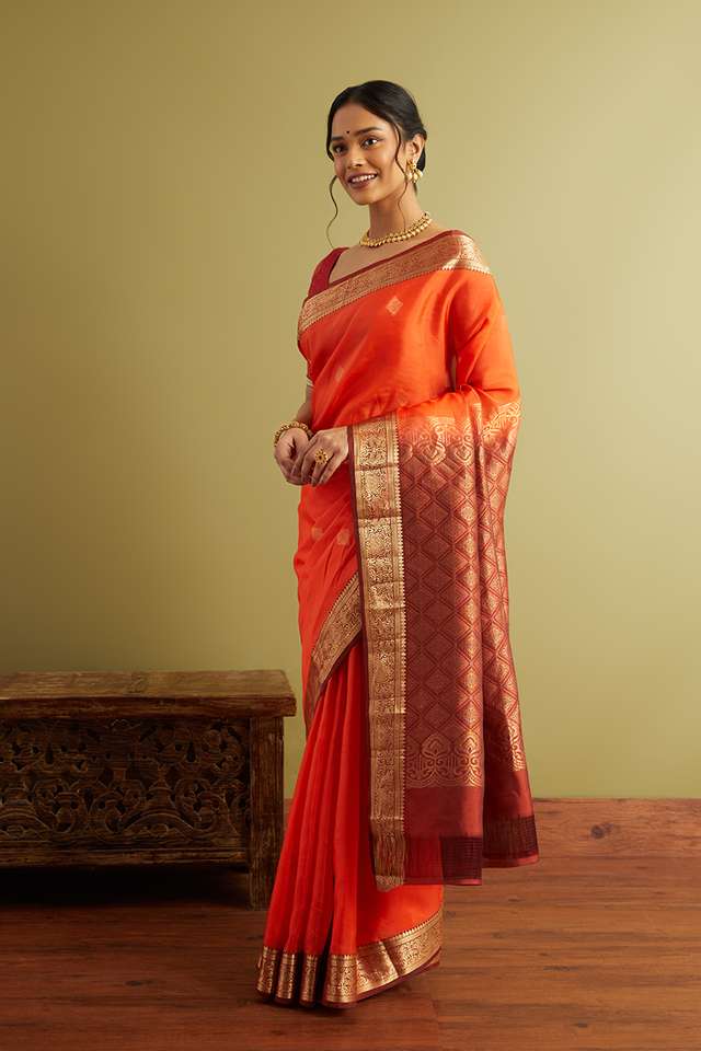 Orange Woven Silk Viscose Saree thumbnail image number null