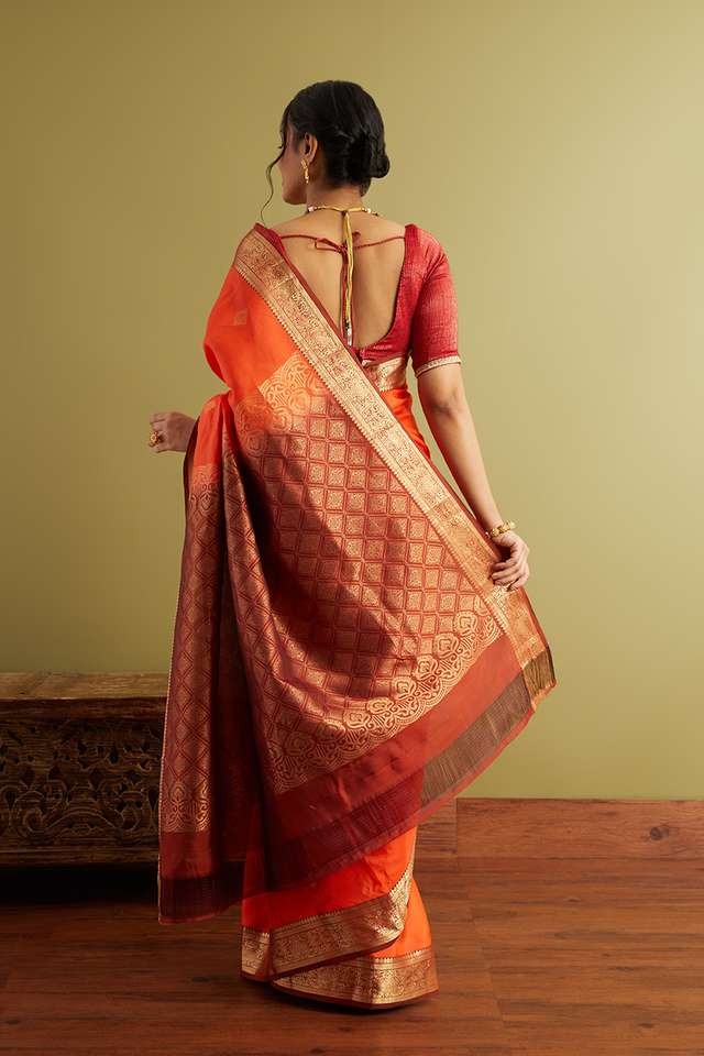 Orange Woven Silk Viscose Saree thumbnail image number null