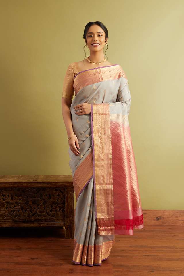 Grey Woven Silk Viscose Saree image number