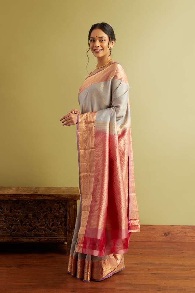Grey Woven Silk Viscose Saree thumbnail image number null