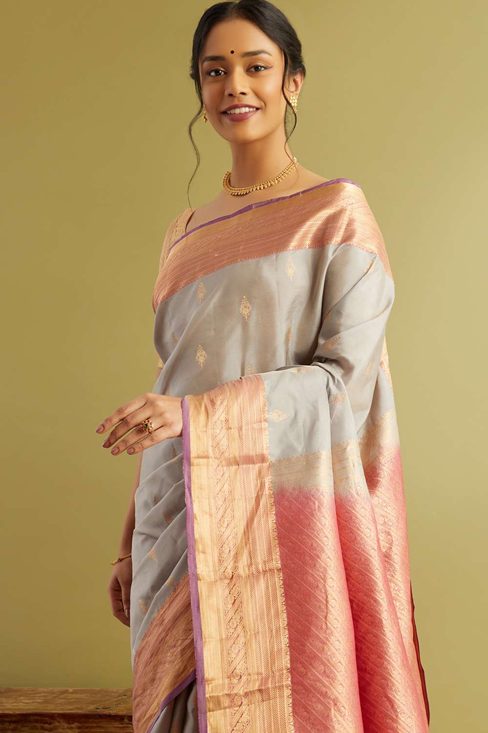 Grey Woven Silk Viscose Saree image number null