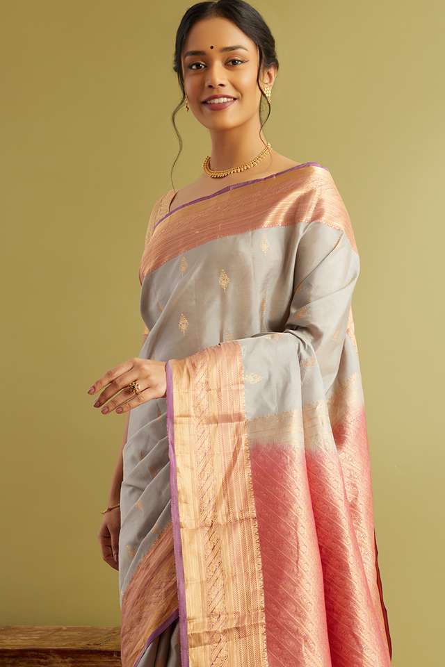Grey Woven Silk Viscose Saree thumbnail image number null