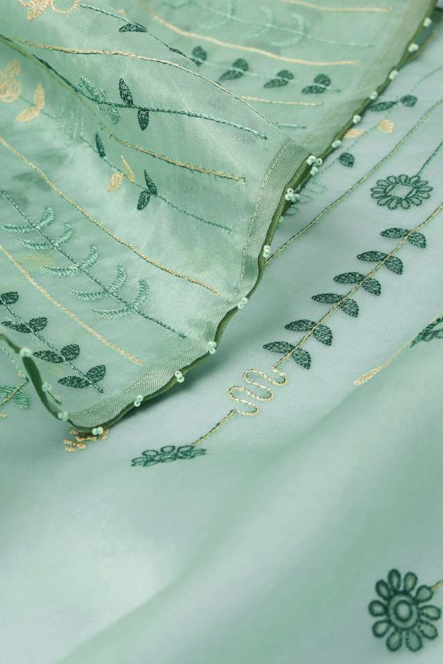 Light Green Pure Silk Organza Embroidered Saree thumbnail image number null