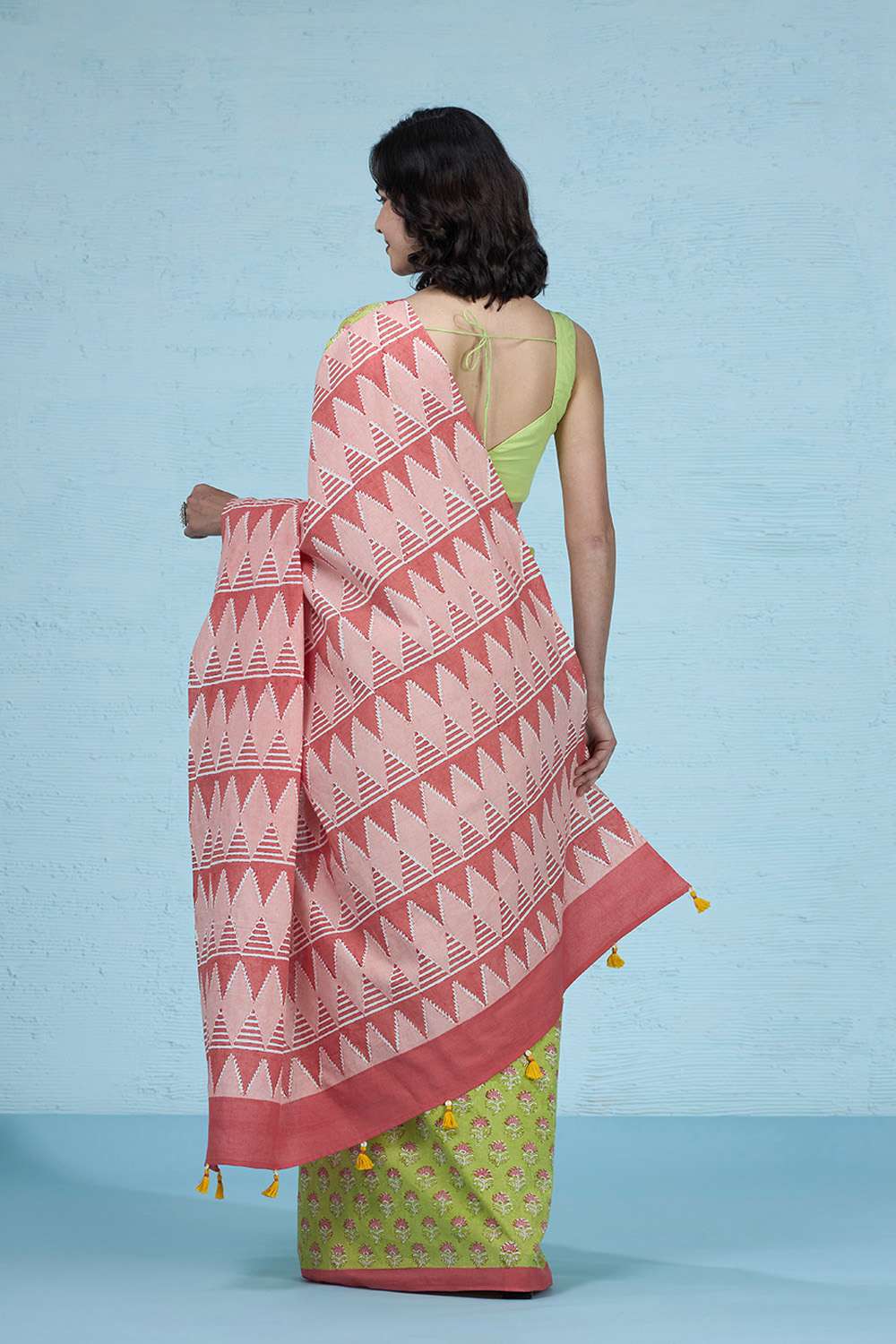 Light Green Pure Cotton Mulmul Block Printed Bengal Saree image number null