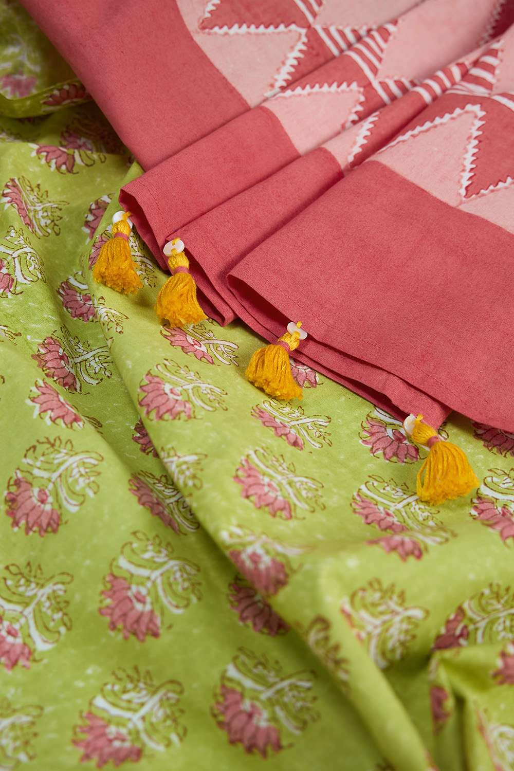 Light Green Pure Cotton Mulmul Block Printed Bengal Saree image number null
