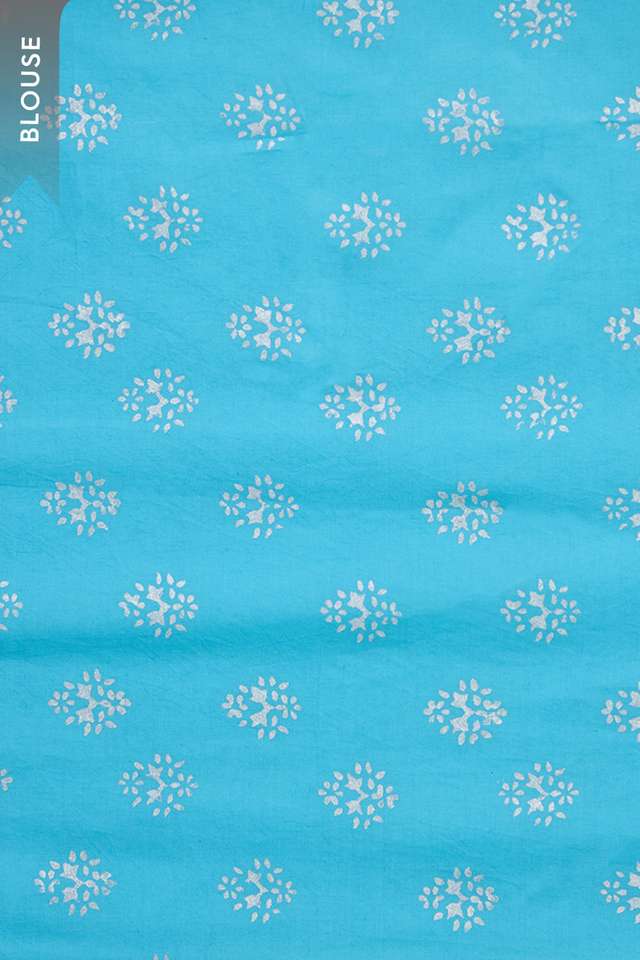 Blue Pure Silk Cotton Block Printed Bengal Saree thumbnail image number null