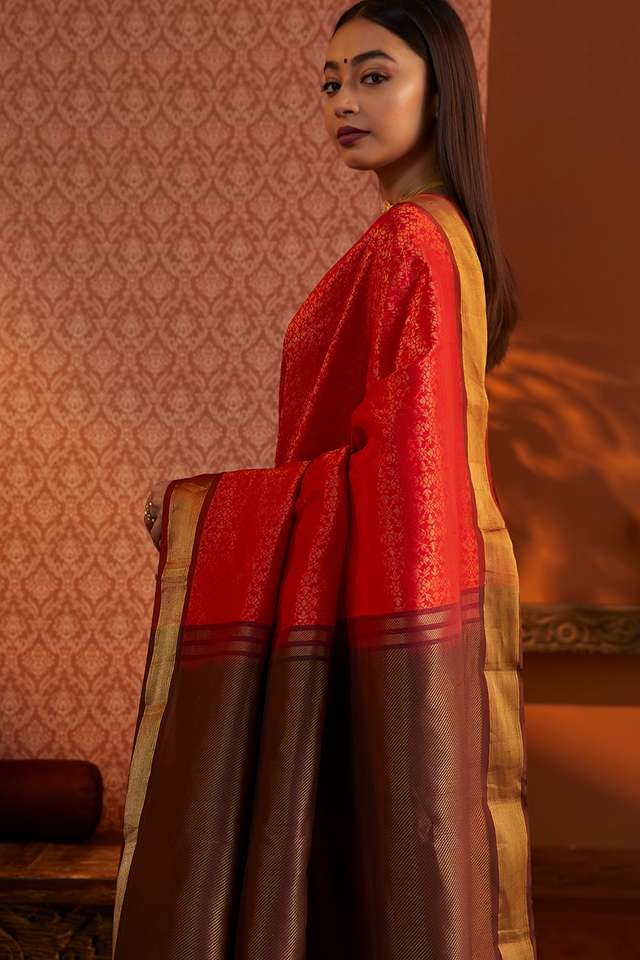 Red Woven South Silk Tencel Saree image number