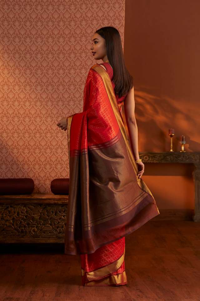 Red Woven South Silk Tencel Saree thumbnail image number null