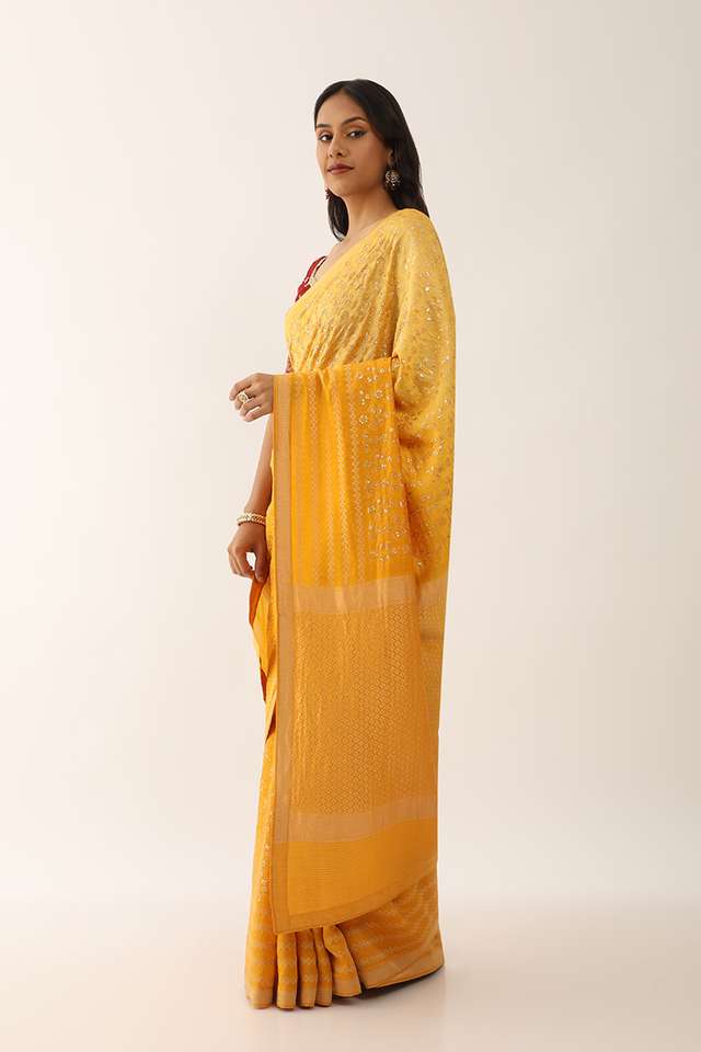 Yellow Pure Silk Organza Embroidery Banarasi Saree thumbnail image number null