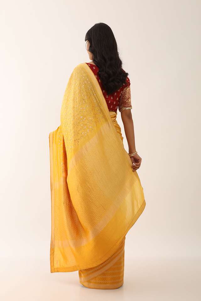 Yellow Pure Silk Organza Embroidery Banarasi Saree thumbnail image number null