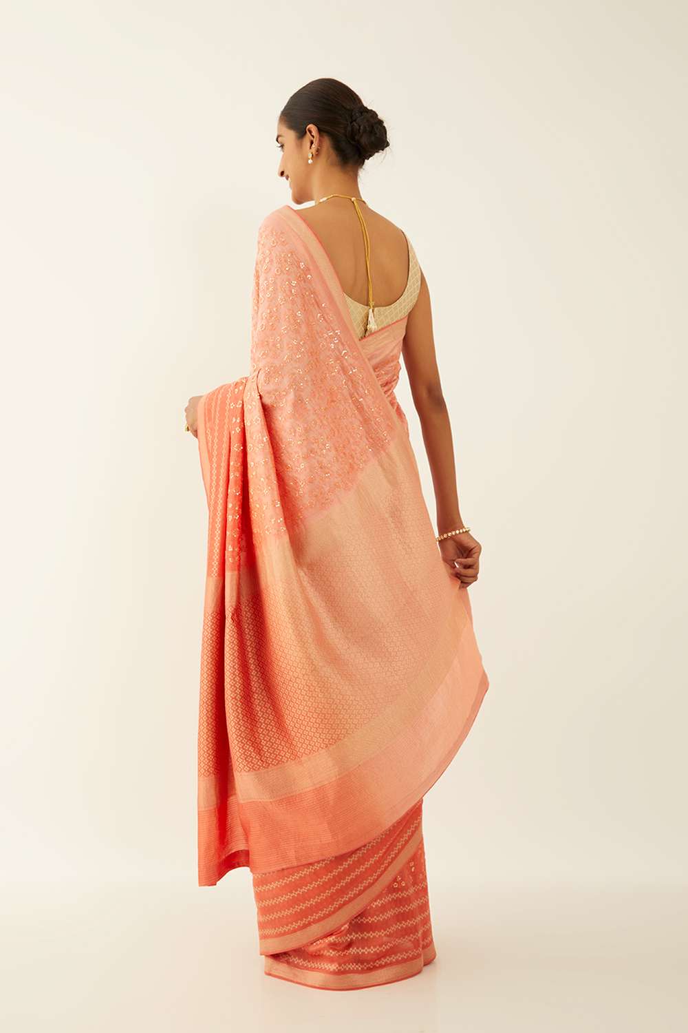 Light Orange Pure Silk Organza Banaras Saree image number null