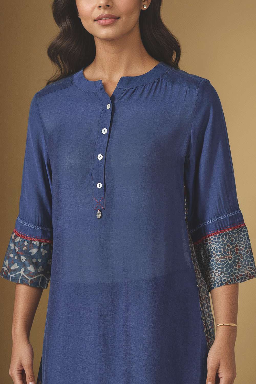 Blue Pure Silk Cotton Ajrakh Short Top image number null