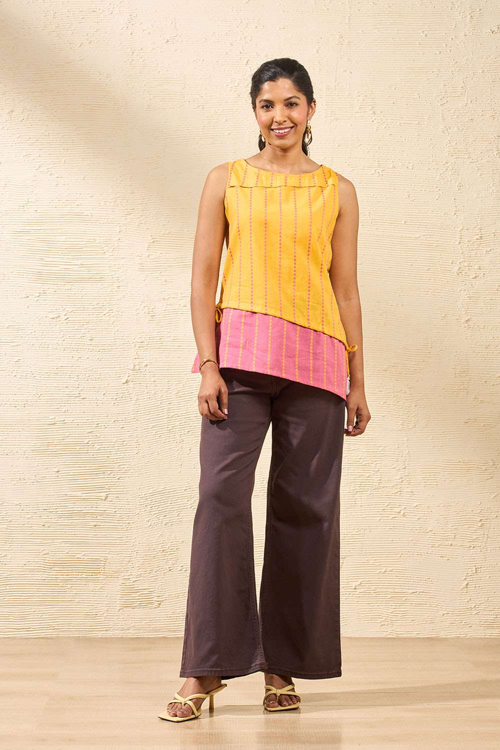 Yellow Woven Pure Cotton Short Top image number null