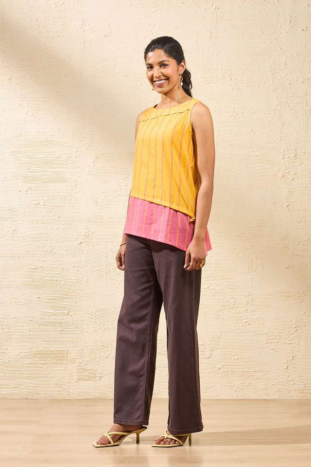 Yellow Woven Pure Cotton Short Top thumbnail image number null
