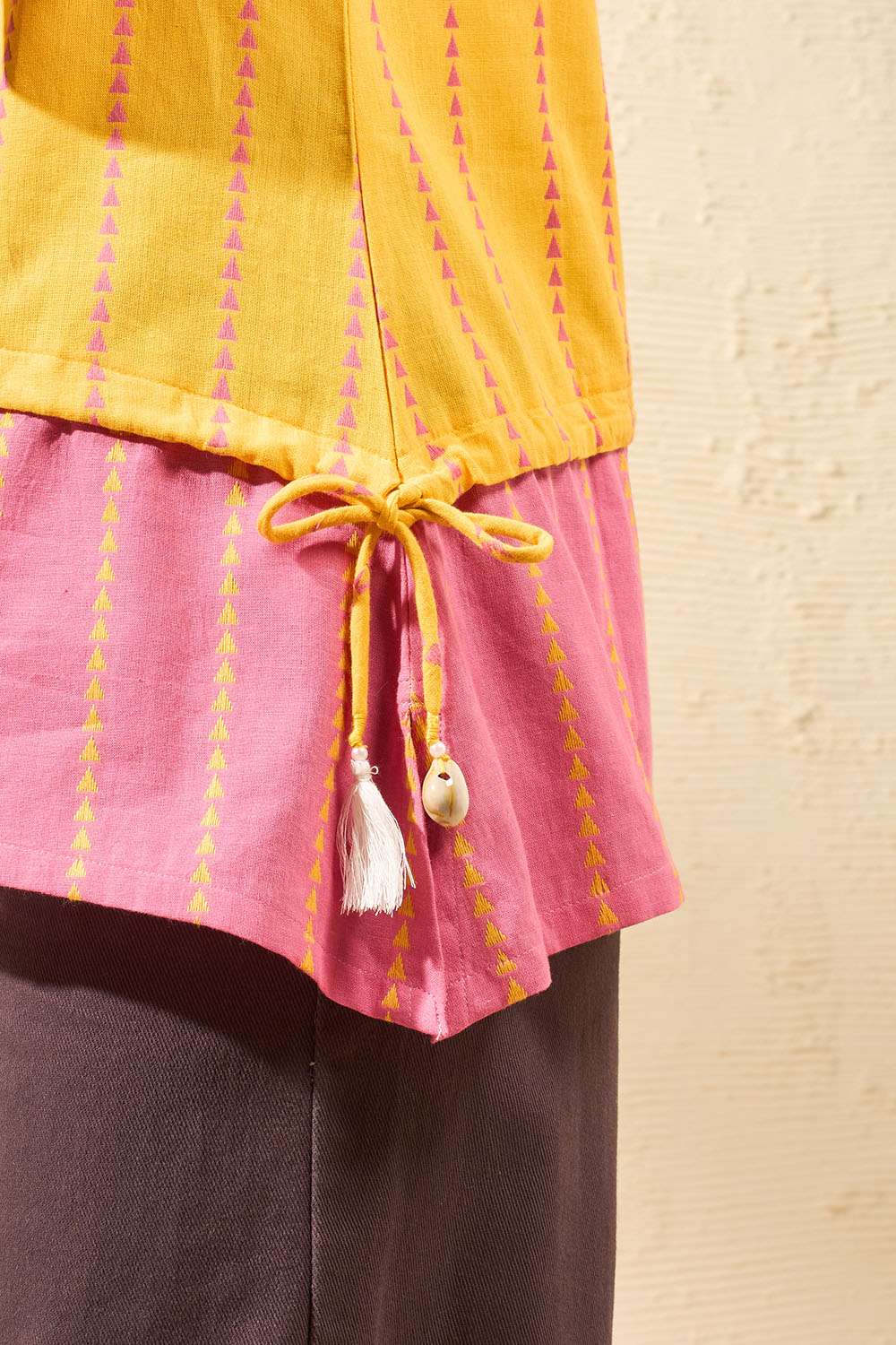 Yellow Woven Pure Cotton Short Top image number null