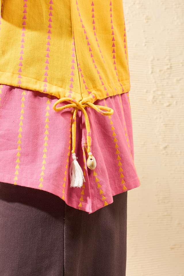 Yellow Woven Pure Cotton Short Top thumbnail image number null