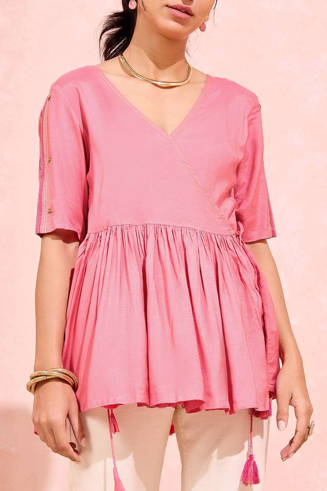 Light Pink Viscose Embroidered Short Top thumbnail image number null