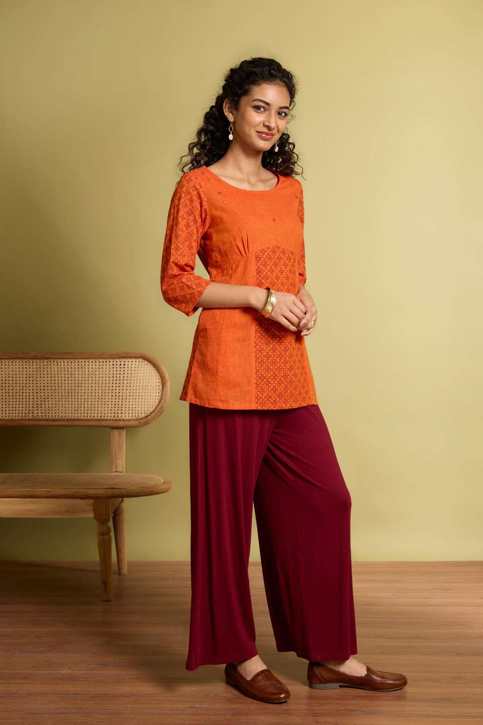 Dark Red Screen Printed Pure Cotton Short Top