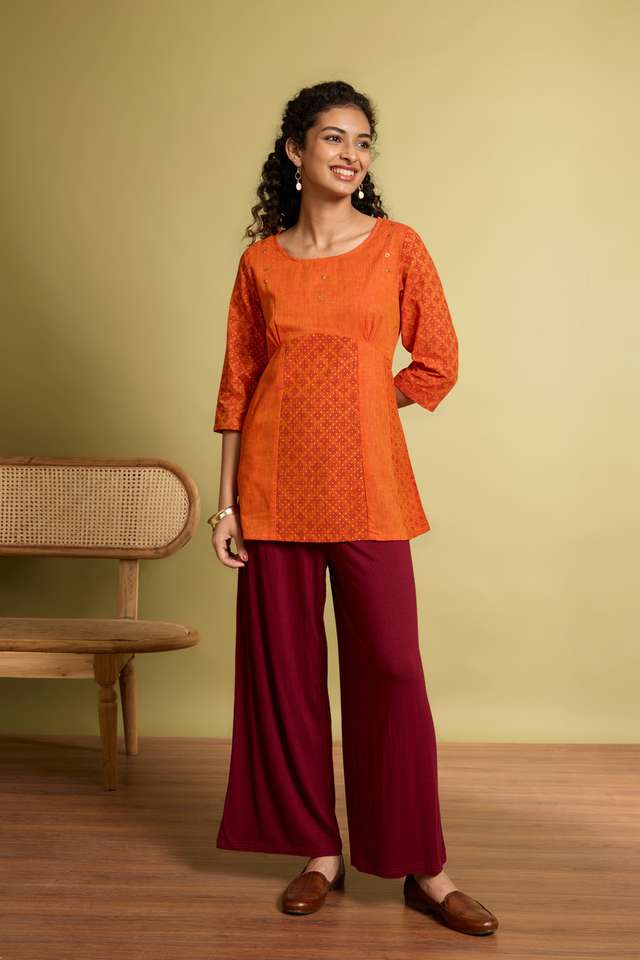 Dark Red Screen Printed Pure Cotton Short Top thumbnail image number null