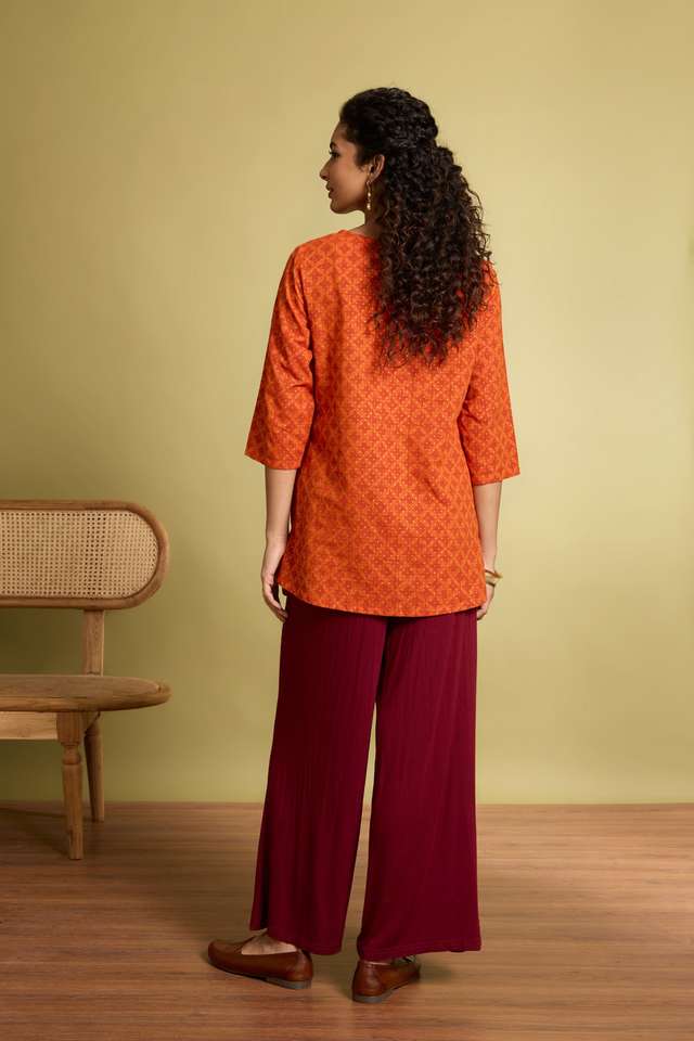 Dark Red Screen Printed Pure Cotton Short Top thumbnail image number null