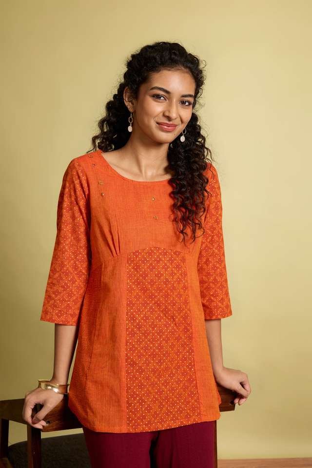 Dark Red Screen Printed Pure Cotton Short Top thumbnail image number null