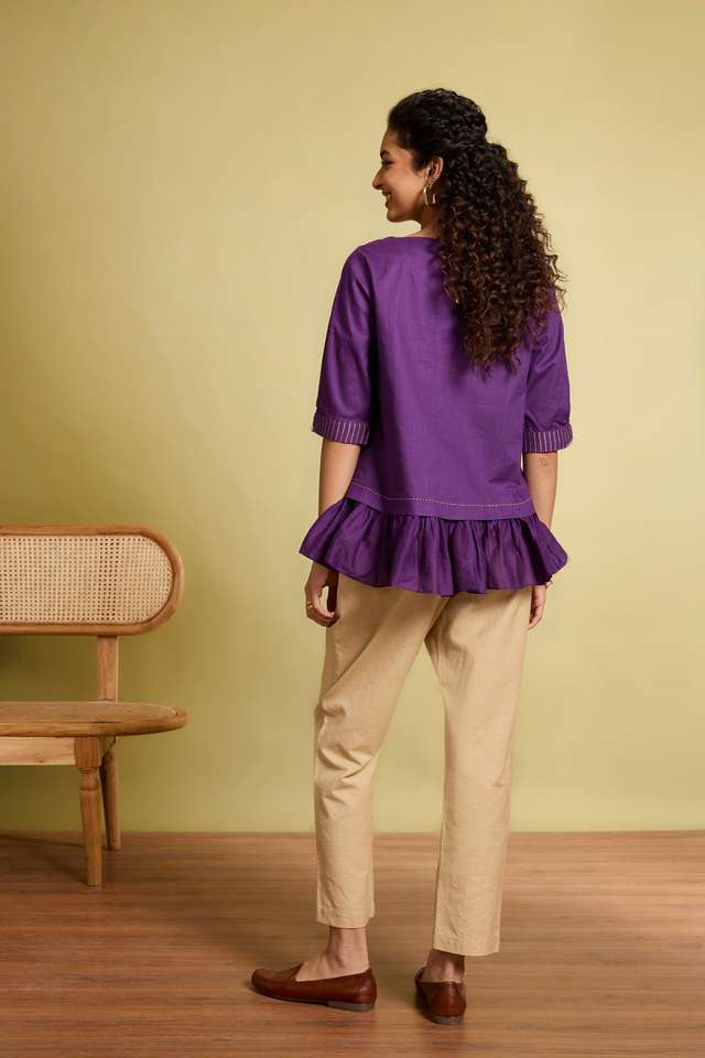 Violet Screen Printed Pure Cotton Short Top thumbnail image number null